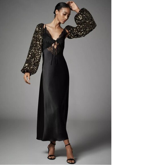 ANTHROPOLOGIE HAIL UFO Bubble Shine Sleeves new black gold color nwt - Picture 1 of 3